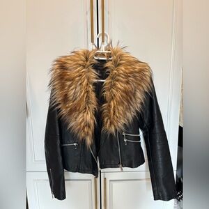 Forever 21 Black Leather Jacket with Faux Fur Collar